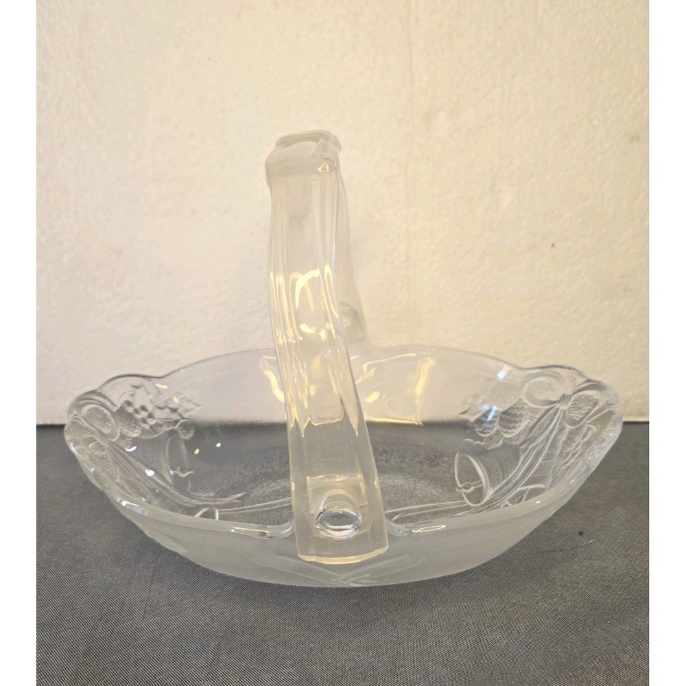 Vintage Mikasa Crystal Holiday Bells Basket Christmas Candy Dish Plastic Handle